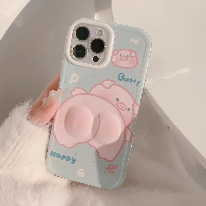 Wei Xin TPU Material Butt Pig Blush Yellow Duck Phone Cases Compatible With IPhone 16/15 Pro Max/Apple 13/14 Pro/Max-1