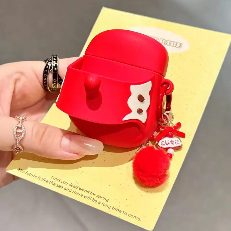 Wei Xin Apple AirPods 4/2/3/4th Generation/AirPods Pro/Pro 2 TPU Green And Red Apple Core Slippers Headphone Cases-1