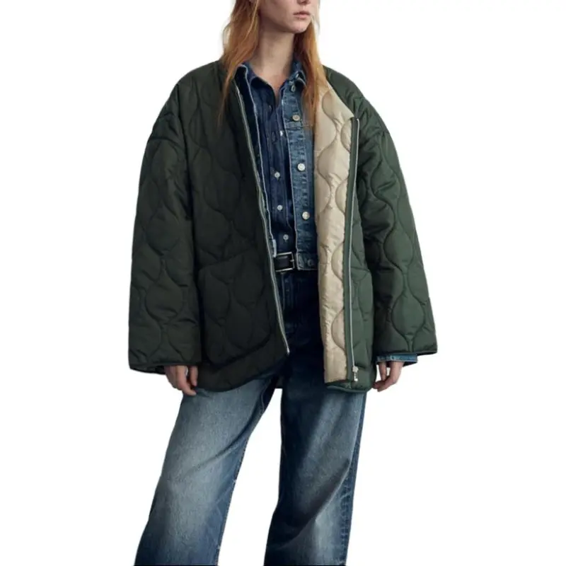 ZARA Trf Puffer Jacket Women's Dark Olive Green-2