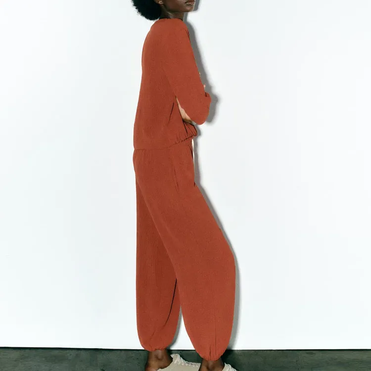 ZARA Casual Pants Women's Ochre Red-3