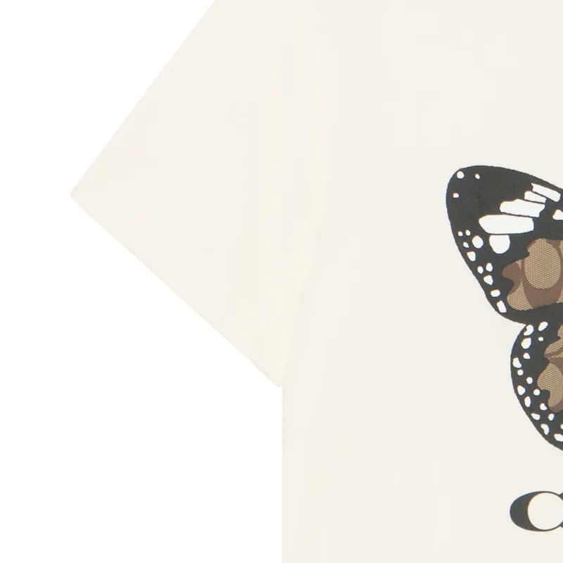 COACH Logo Letter Butterfly Print Crew Neck Short Sleeved T Shirt T Shirt Women's Cream-7