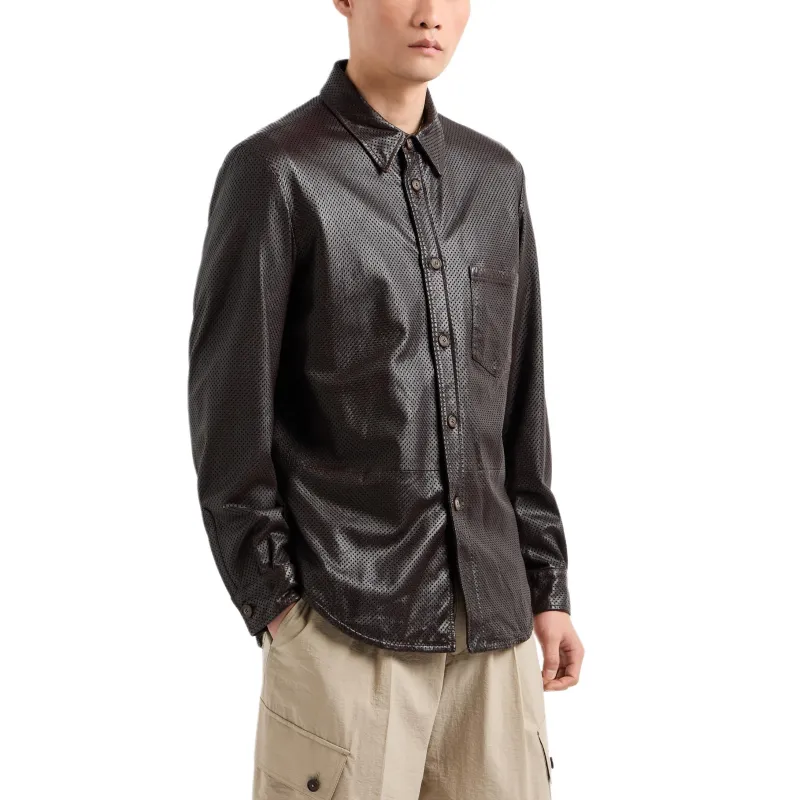 GIORGIO ARMANI Perforated Nappa leather Shirt Jacket-3