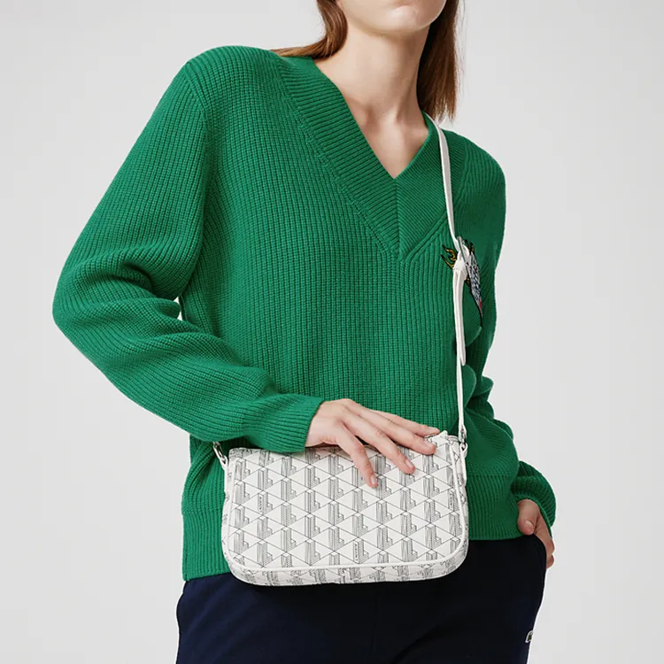 LACOSTE Polyurethane Croissant Crossbody Bag Shoulder Bag Medium Size Women's White-2