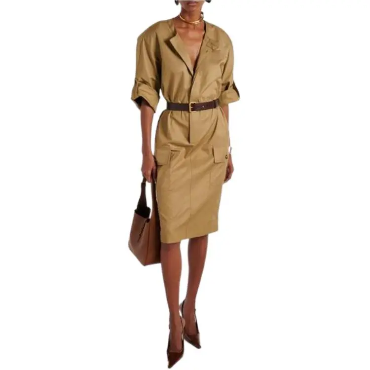 SAINT LAURENT Short Sleeved Dresses Women's Beige-2