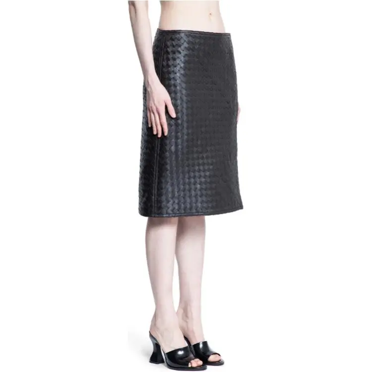 Bottega Veneta Intrecciato Leather Midi Skirt-2