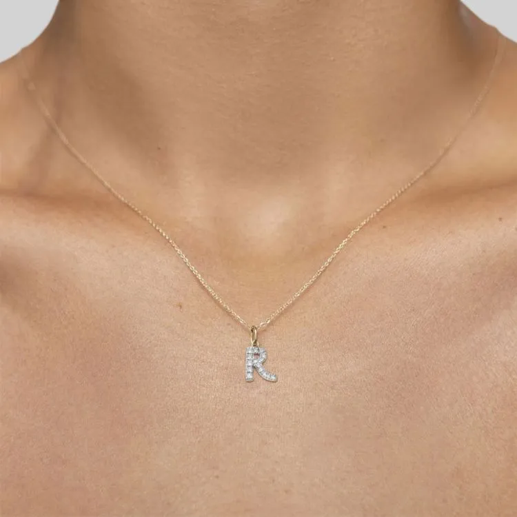 Monica Vinader 14kt Yellow Gold R Charm Diamond Necklace-1