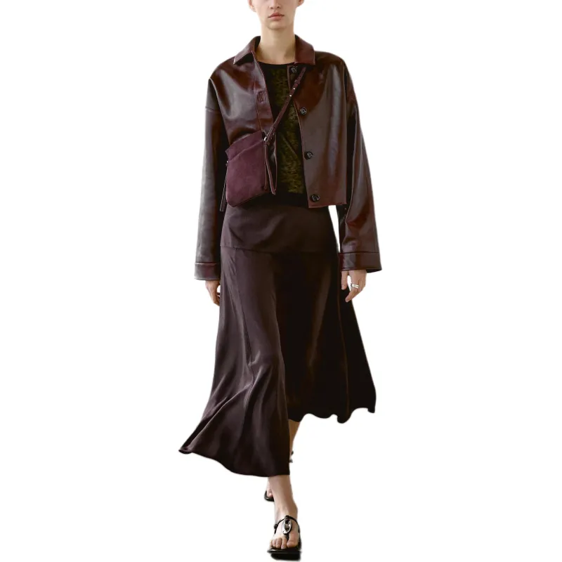 Massimo Dutti Casual Long Skirt Women's Dark Red-2