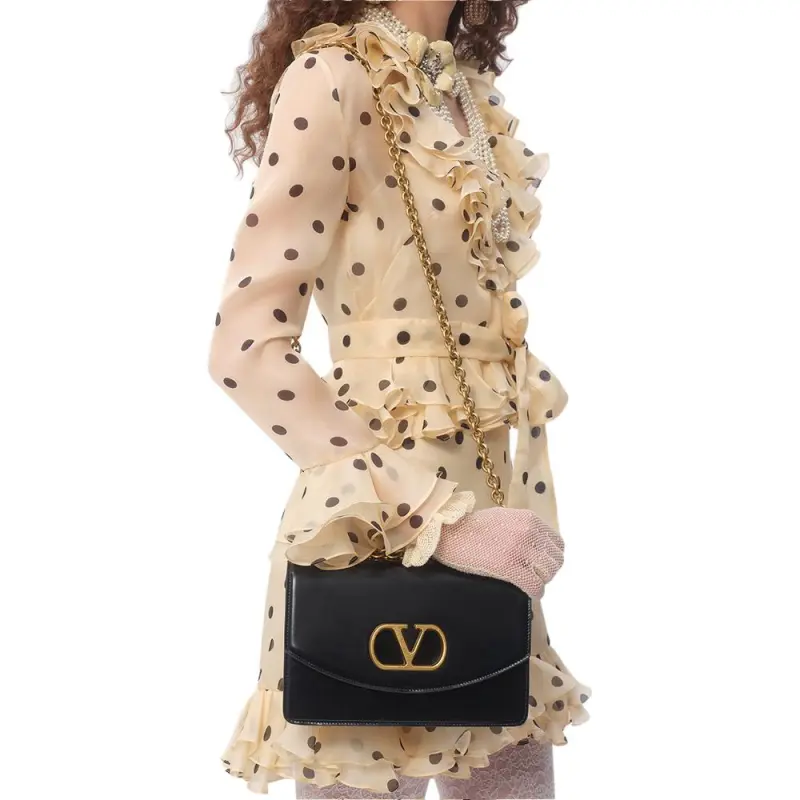 Valentino Polka Dot Printed V Neck Ruffled Dress-6