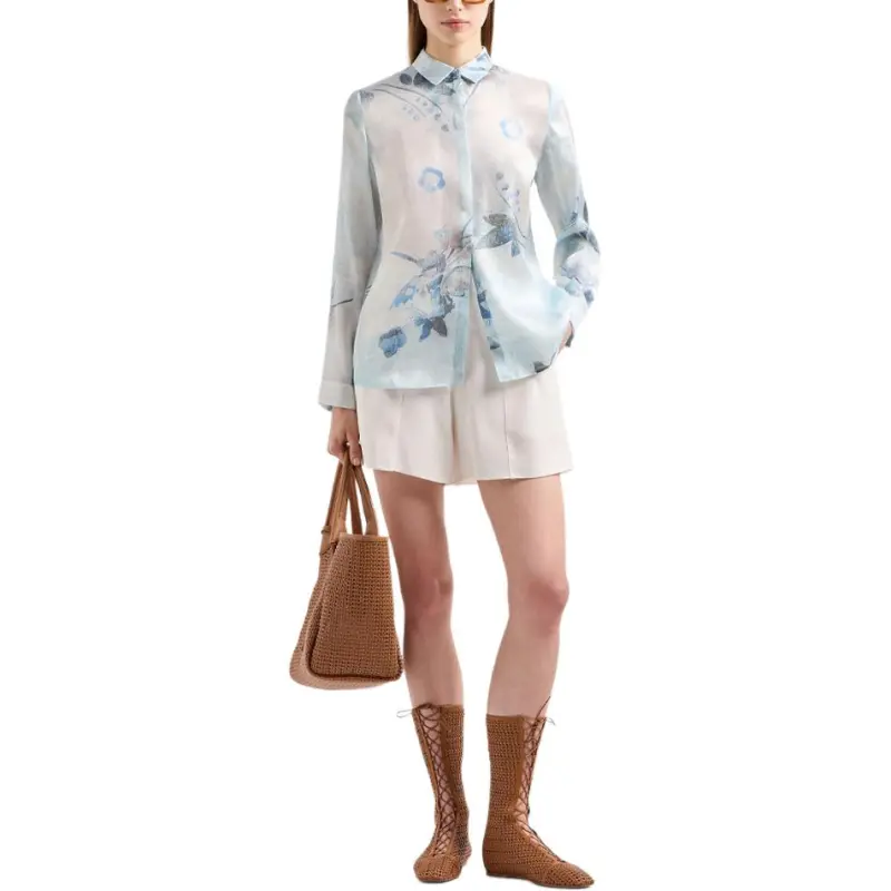 EMPORIO ARMANI Shirt In Trilobal Fabric With Batik Flower Print-2