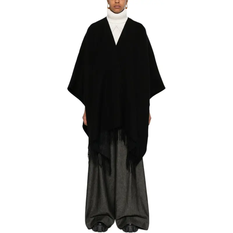 Valentino Open Front Fringed Edge Cape-1