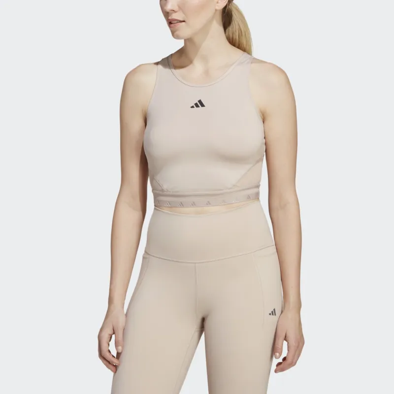 Adidas Aeroready Hyperglam Crop Tank Top Sport Vests Women's Taupe-1