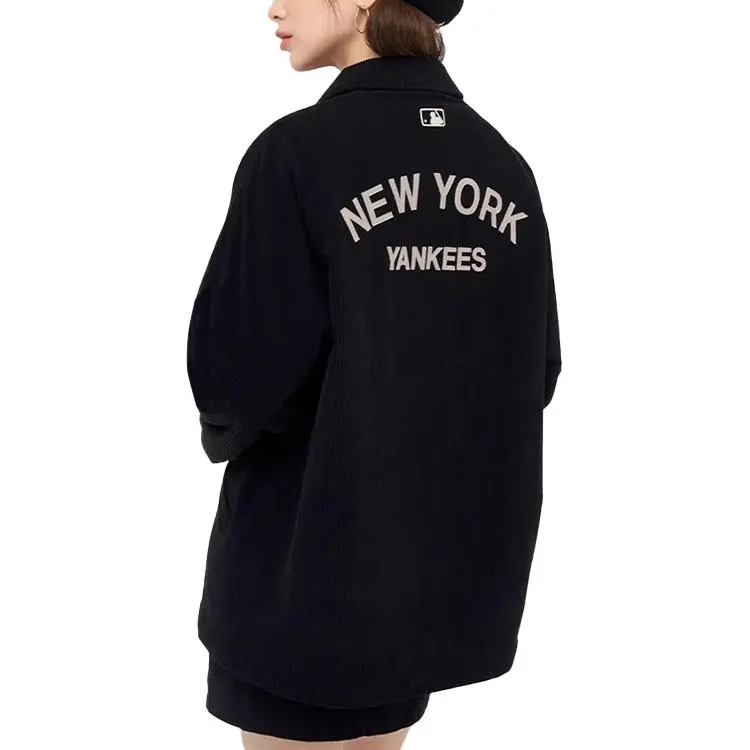 MLB Varsity New York Yankees Woven Shirts Velvet feel Coat Unisex Black-3