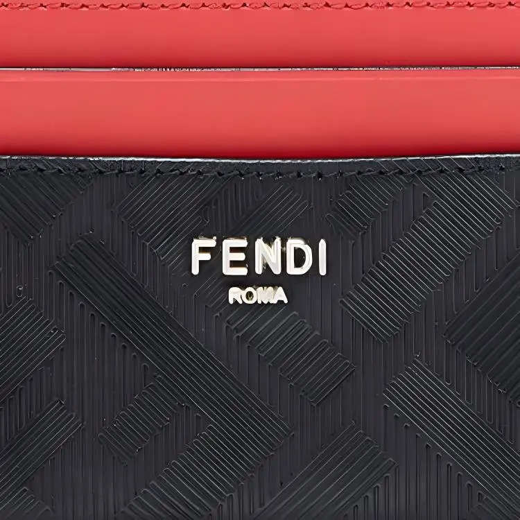 FENDI Cow Leather Card Holder Men's Red-4