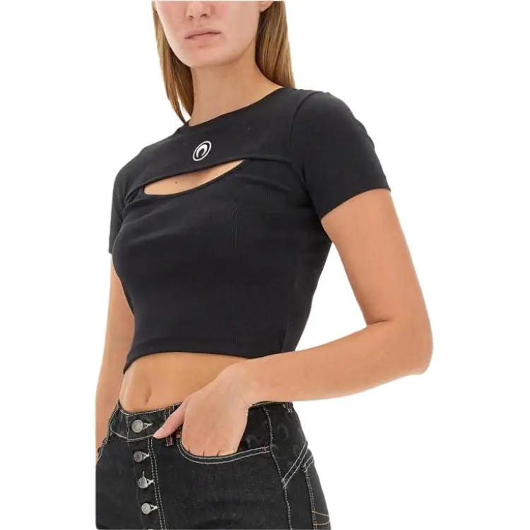 Marine Serre Moon Embroidered Cut Out Ribbed Cropped Top-4
