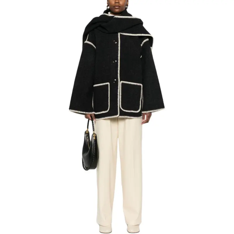 TOTEME Dropped Shoulder Fringed Edge Scarf Jacket-3
