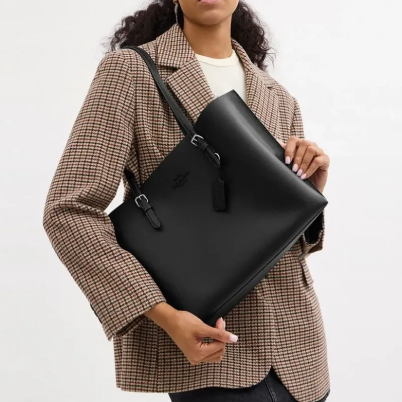 COACH Mollie Cow Leather Tote Bag, Shopping Bag, Shoulder Bag, Handbag Tubas Women's Black-3