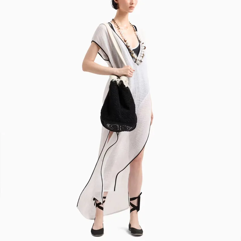 GIORGIO ARMANI Linen blend Mesh Long Dress-1