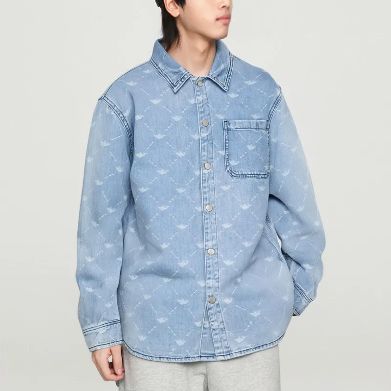 HLA JEANS Shirt Men's Denim Blue Pattern 02-3