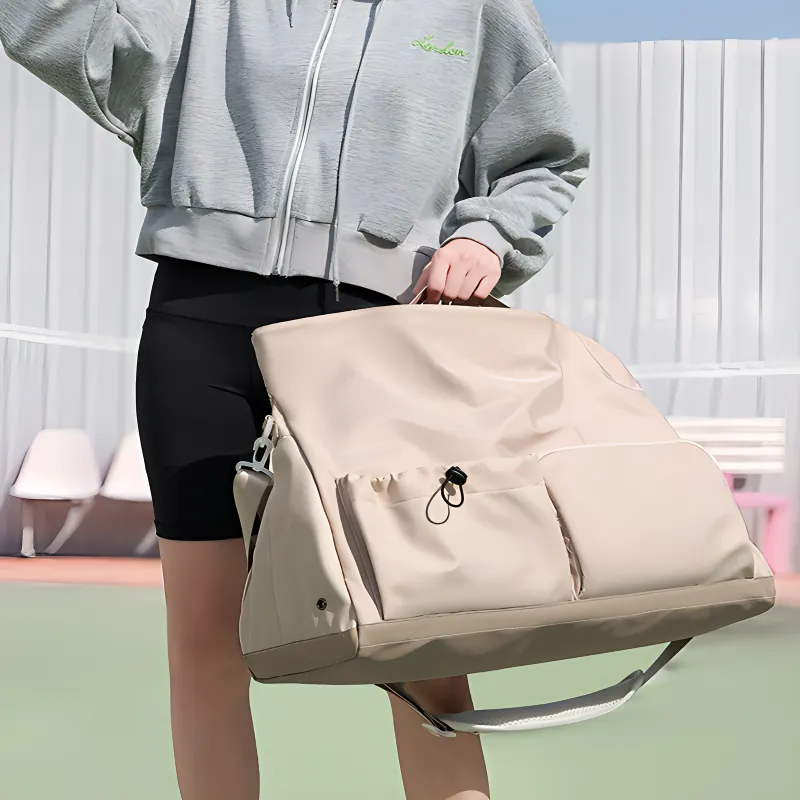 VIHUS Nylon Fabric Gym Bag Large Size Unisex Black/Beige-8