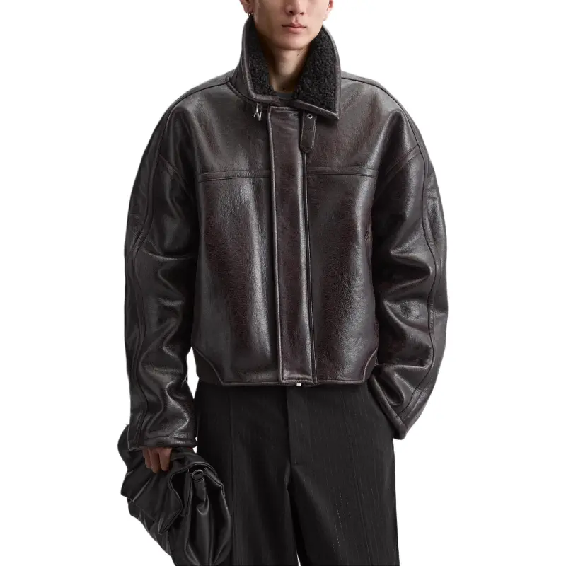 ZARA Leather Jacket Men's Burgundy-5