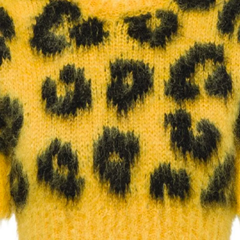 MIU MIU Women's Leopard Knit Cropped Wool Sweater Yellow-5