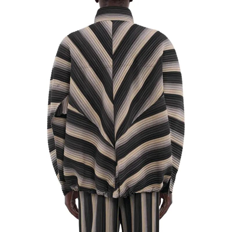 Homme Plissé Issey Miyake Striped Button Up Pleated Jacket-4