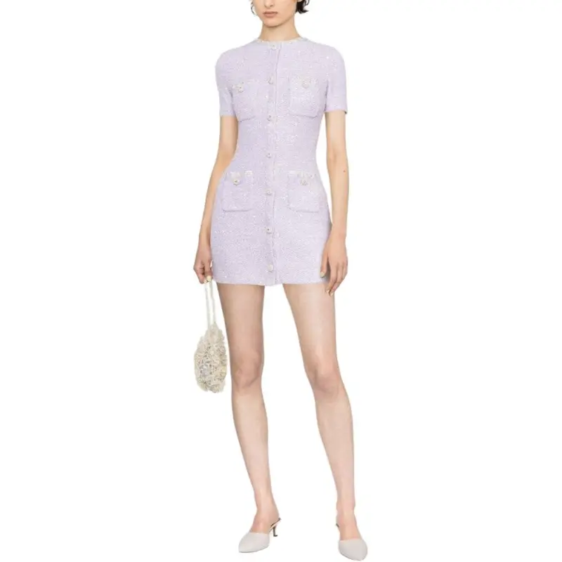 Self portrait Short Sleeved Dress Women's Purple-2