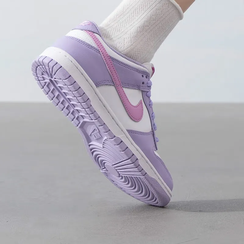 Nike Dunk Anti Slip Wear Resistant Low Top Kids' Skateboarding Shoes Purple White Unisex-3