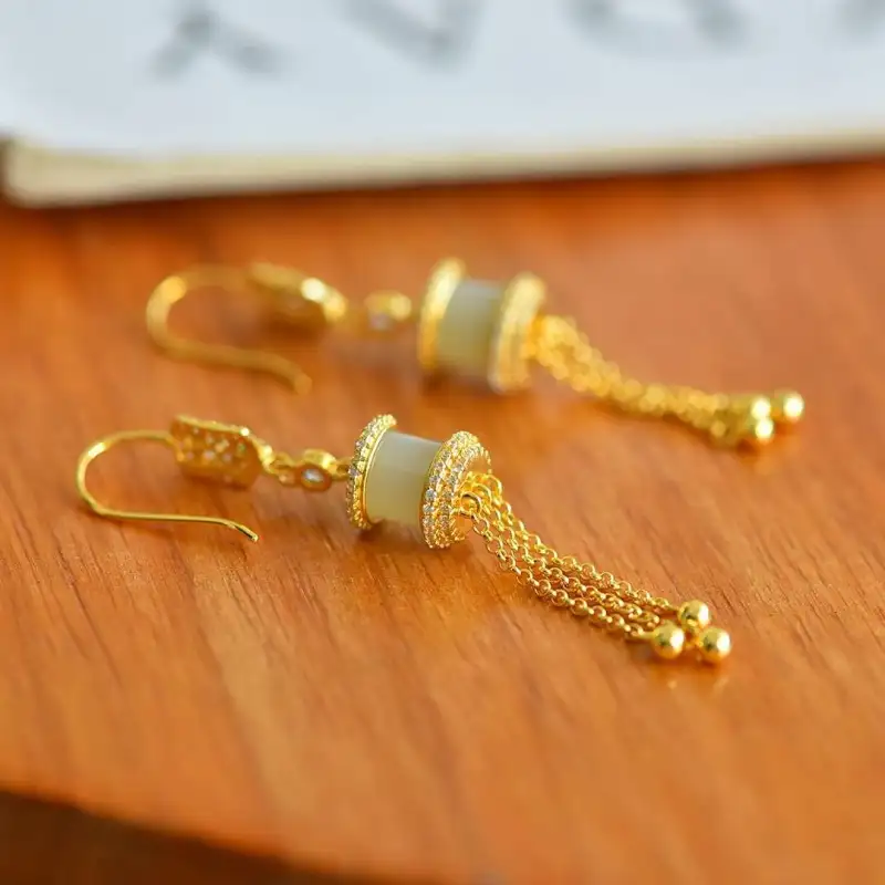 Grace Hetian Jade Earrings Pale Greenish White Jade Women's-2