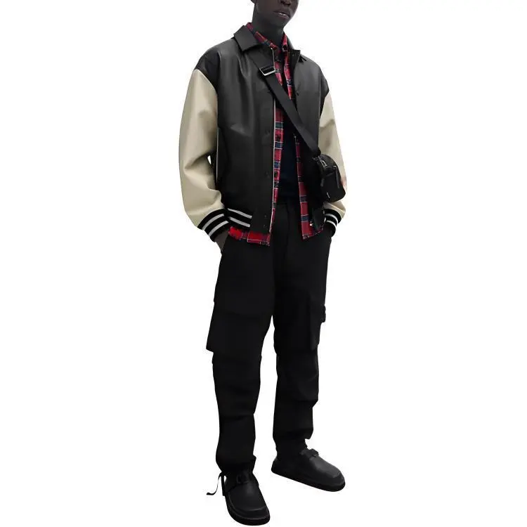 HUGO BOSS FW23 Leather Varsity Jacket With Oversized Embossed Logo Jackets Coats Men's Black-4