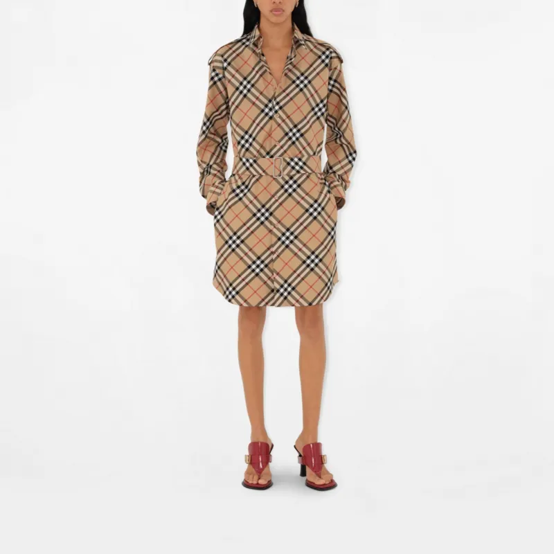 【関税&送料込み】Burberry Belted Shirtdress Burberry Vintage Check Belted Shirt Dress - POIZON