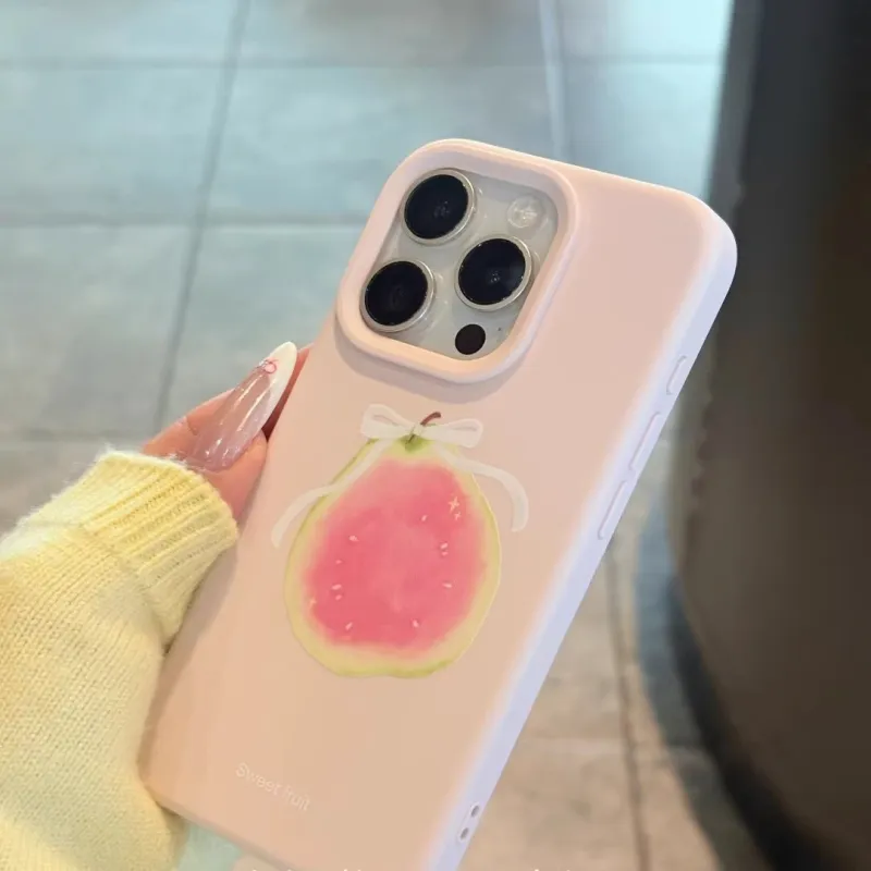 Wei Xin Silicone Material Bowknot Guava Phone Cases Compatible With IPhone 16/15 Pro Max/Apple 13/14 Pro/Max-2