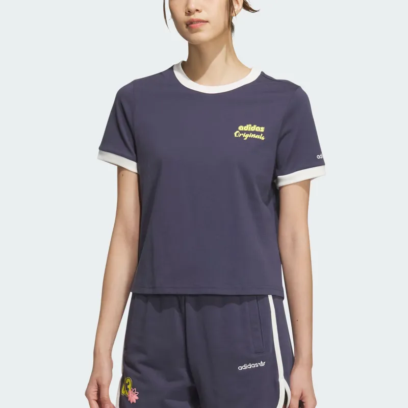 Adidas Originals RETRO T Shirt Women's Dark Navy Blue-2