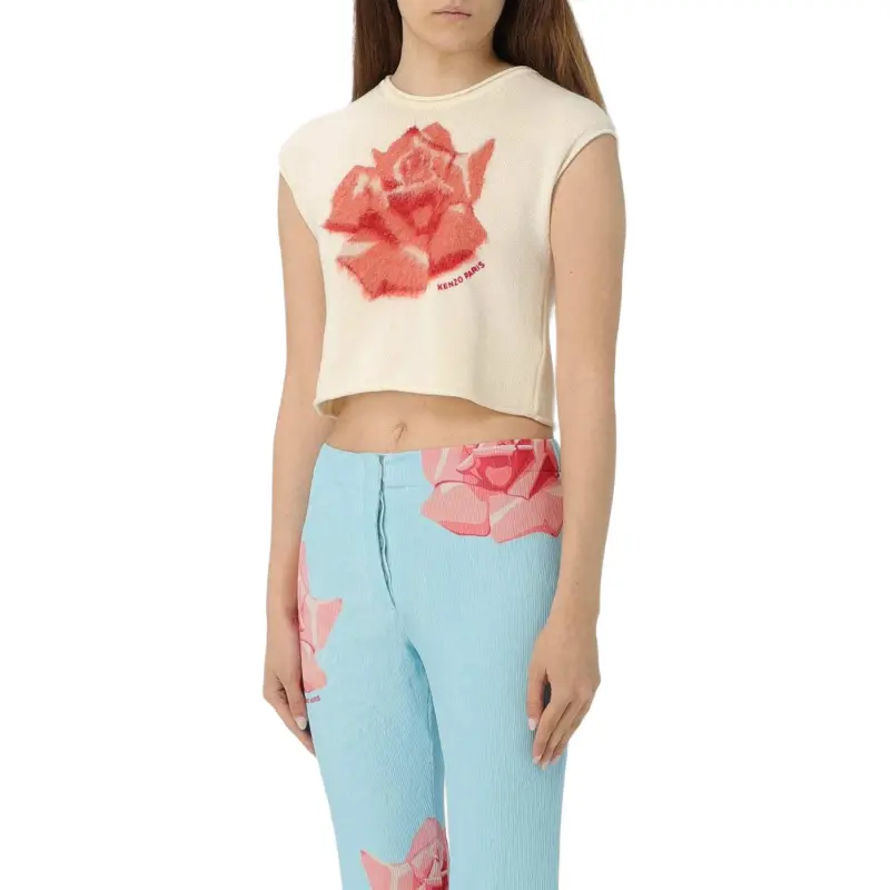 KENZO Floral Intarsia Knit Cropped Top-4