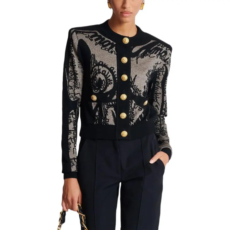 BALMAIN Intarsia knit Logo Cardigan-3