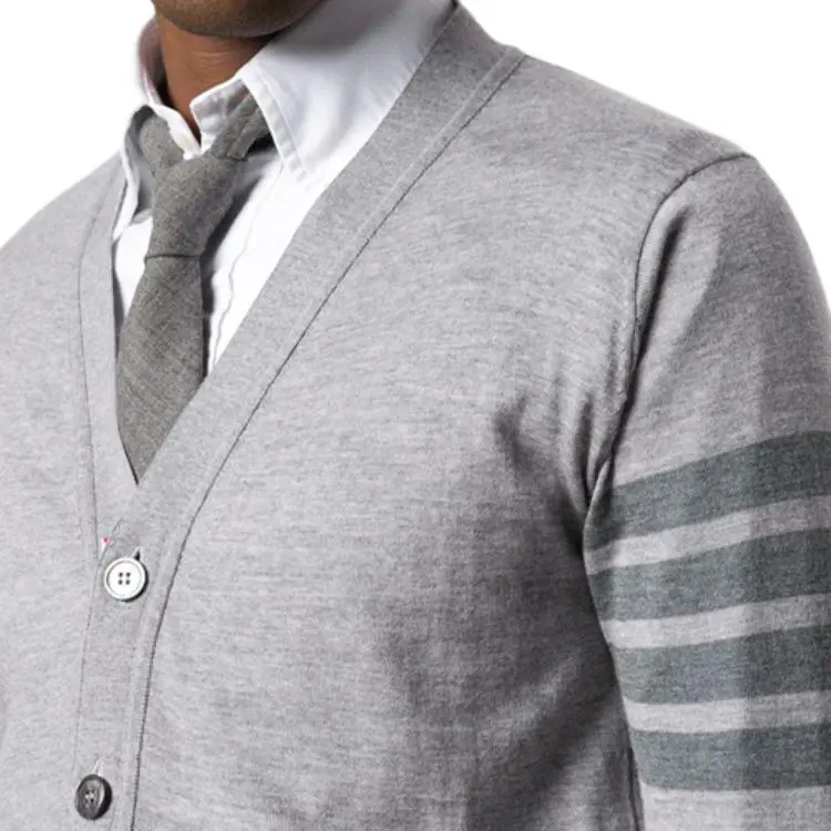 THOM BROWNE 4 Bar V neck Cardigan-4