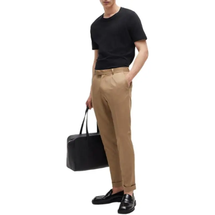 HUGO BOSS Pleat Turn Up Hem Trousers-3