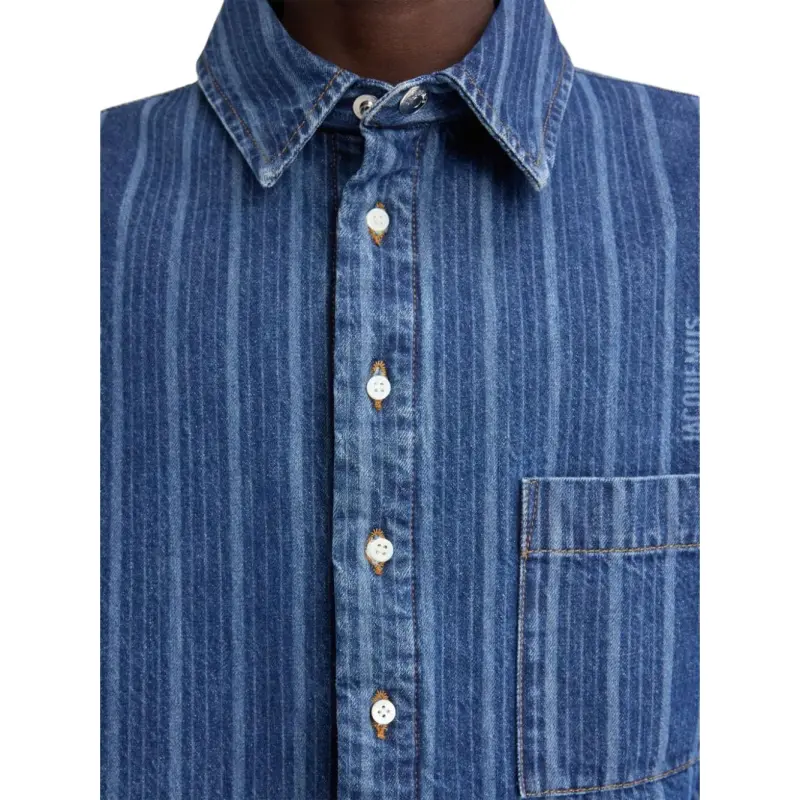 Jacquemus Logo Embroidered Denim Shirt-4
