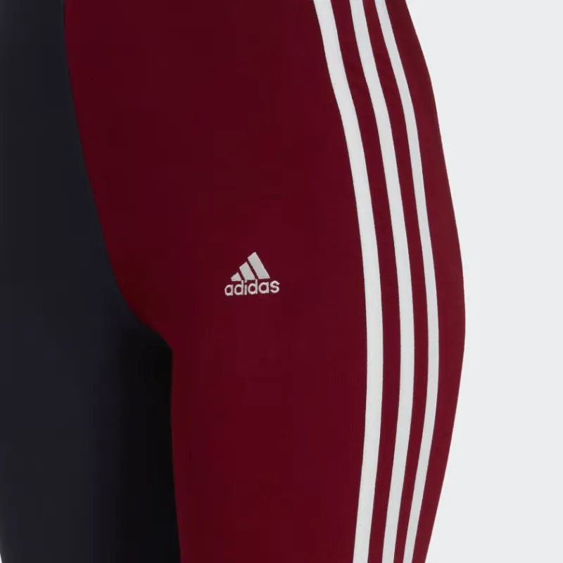 Adidas Essential 3-STRIPES COLORBLOCK COTTON LEGGINGS Athletic Trousers Women's Black Red-4
