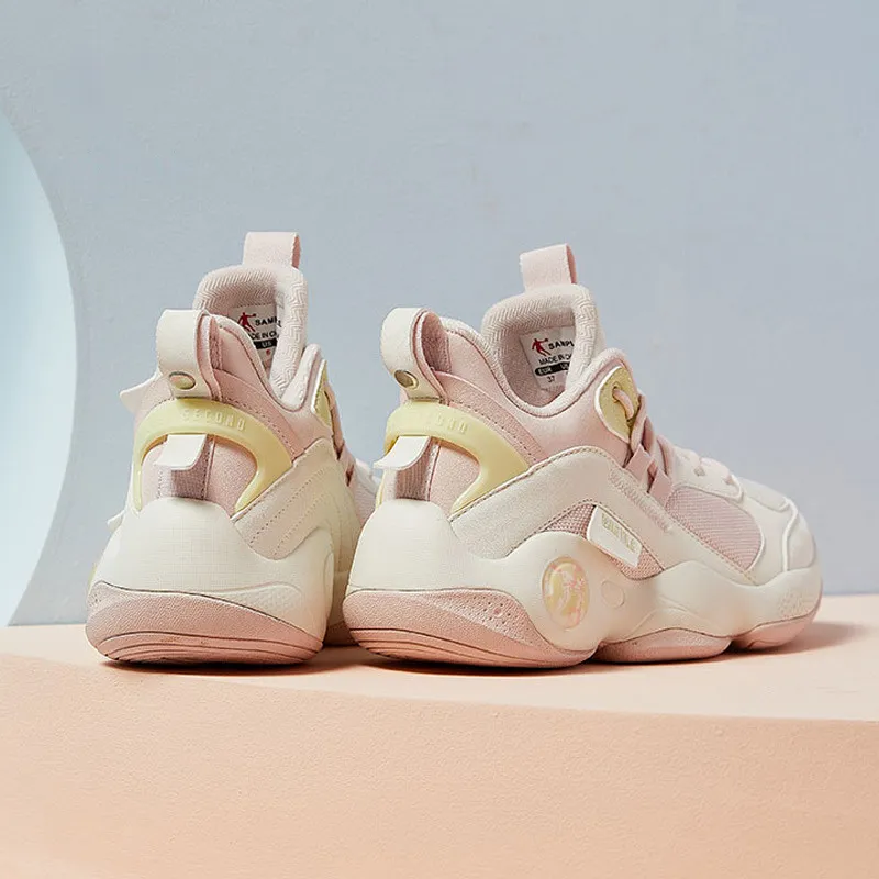 QIAODAN Cushioning Wear Resistant Low Top Basketball Shoes Women's White Pink-3