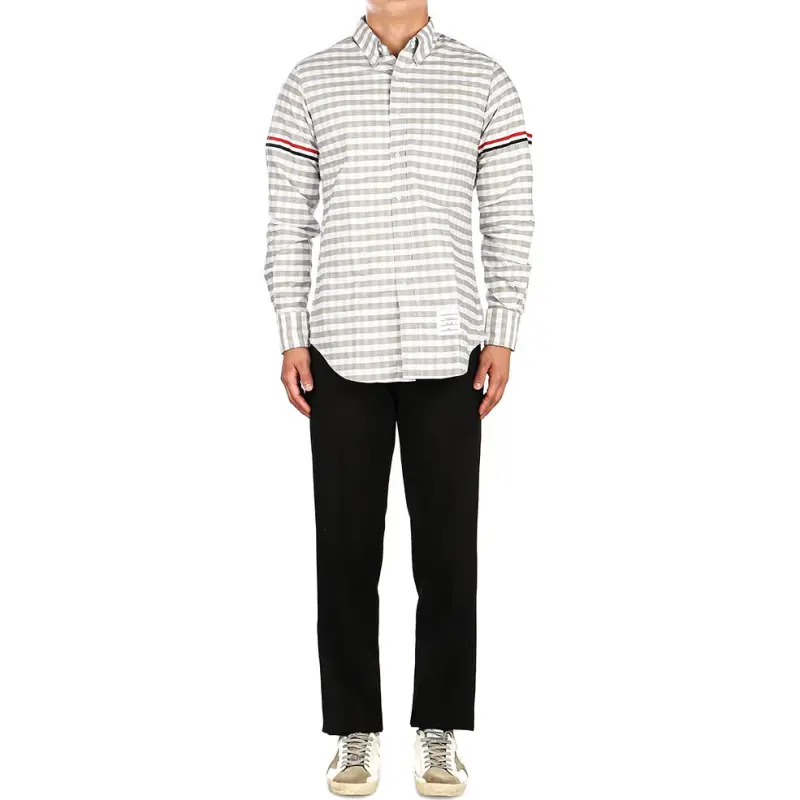 THOM BROWNE RWB Striped Gingham Buttoned Shirt-4