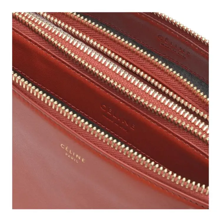 CELINE Trio Leather Shoulder Bag Women's Red-5