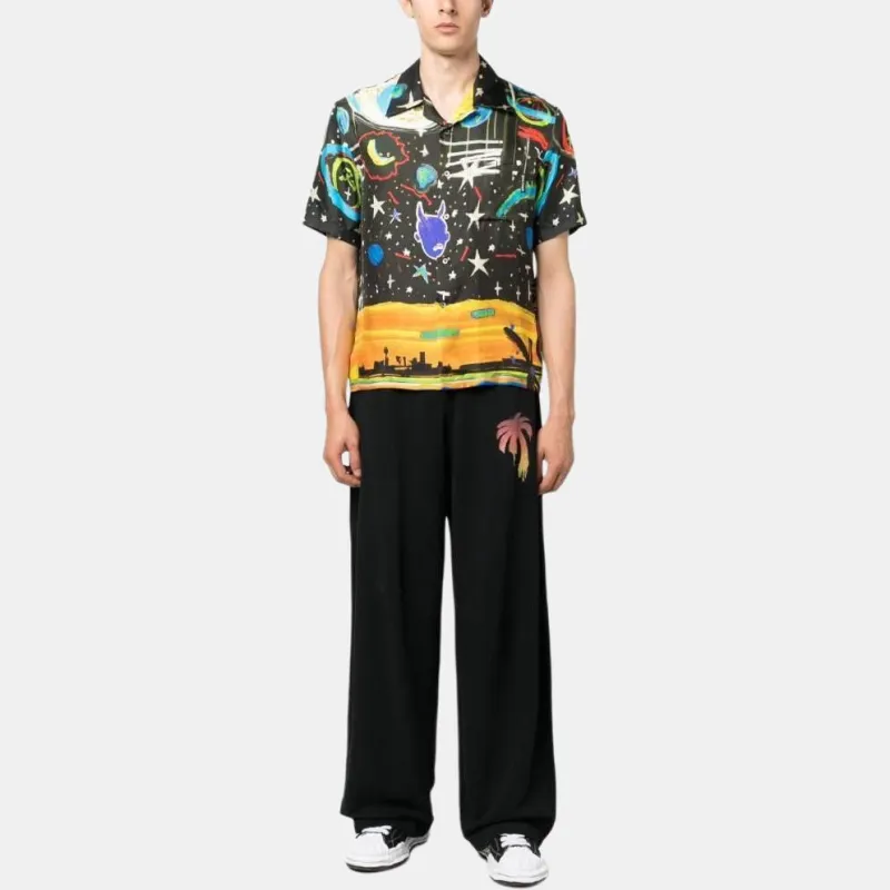 PALM ANGELS Starry Night Short Sleeved Bowling Shirt-2