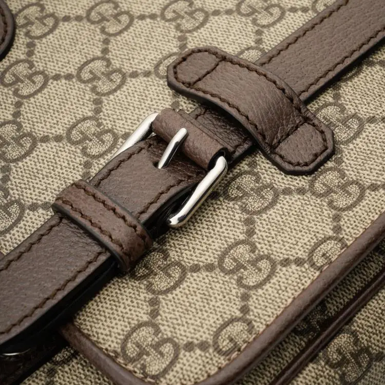 GUCCI Canvas With Leather Messenger Bag Shoulder Bag Crossbody Bag Unisex Ebony/Brown-5