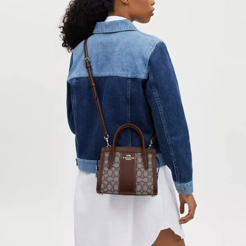 COACH Andrea Jacquard With Calfskin Shoulder Bag, Crossbody Bag, Handbag Trumpets Women's Silver & Oak & Maple-3