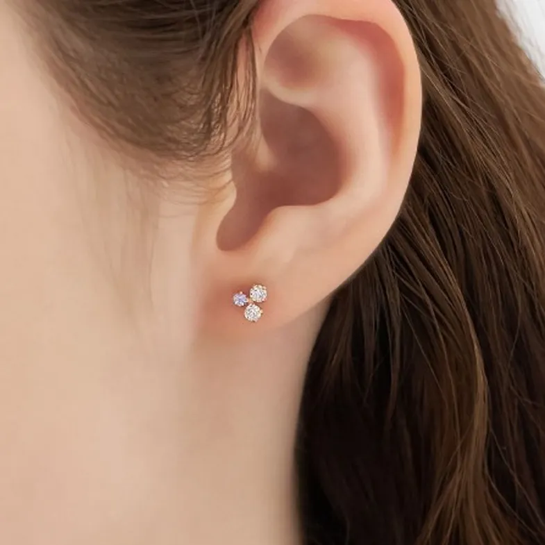 Canal 4℃ Tanzanite K10 Rose Gold Cubic Zirconia Stud Earrings Women's Gold-2