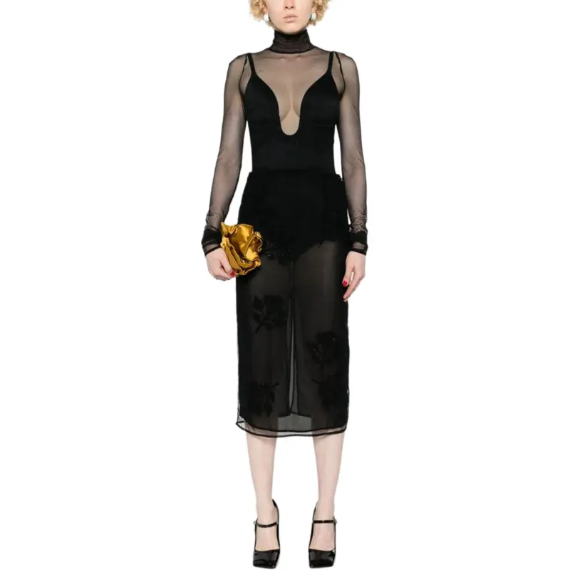 Blumarine Rear Slit Tulle Midi Skirt-2