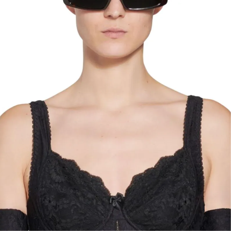 Balenciaga Allover Logo Lace Detailed Lingerie Top-7