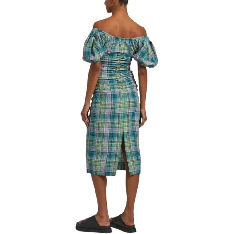 GANNI Short Sleeved Dress Women's Aqua Green-4