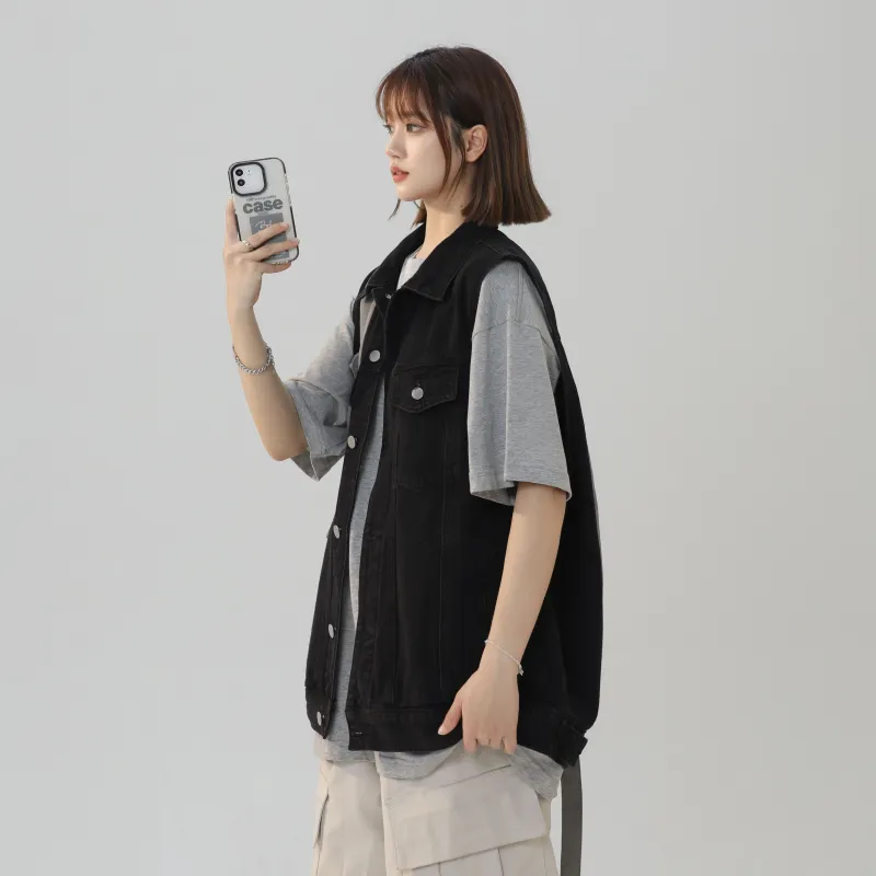 Ordifen Casual Versatile Sleeveless Vest Denim Jacket Unisex-5
